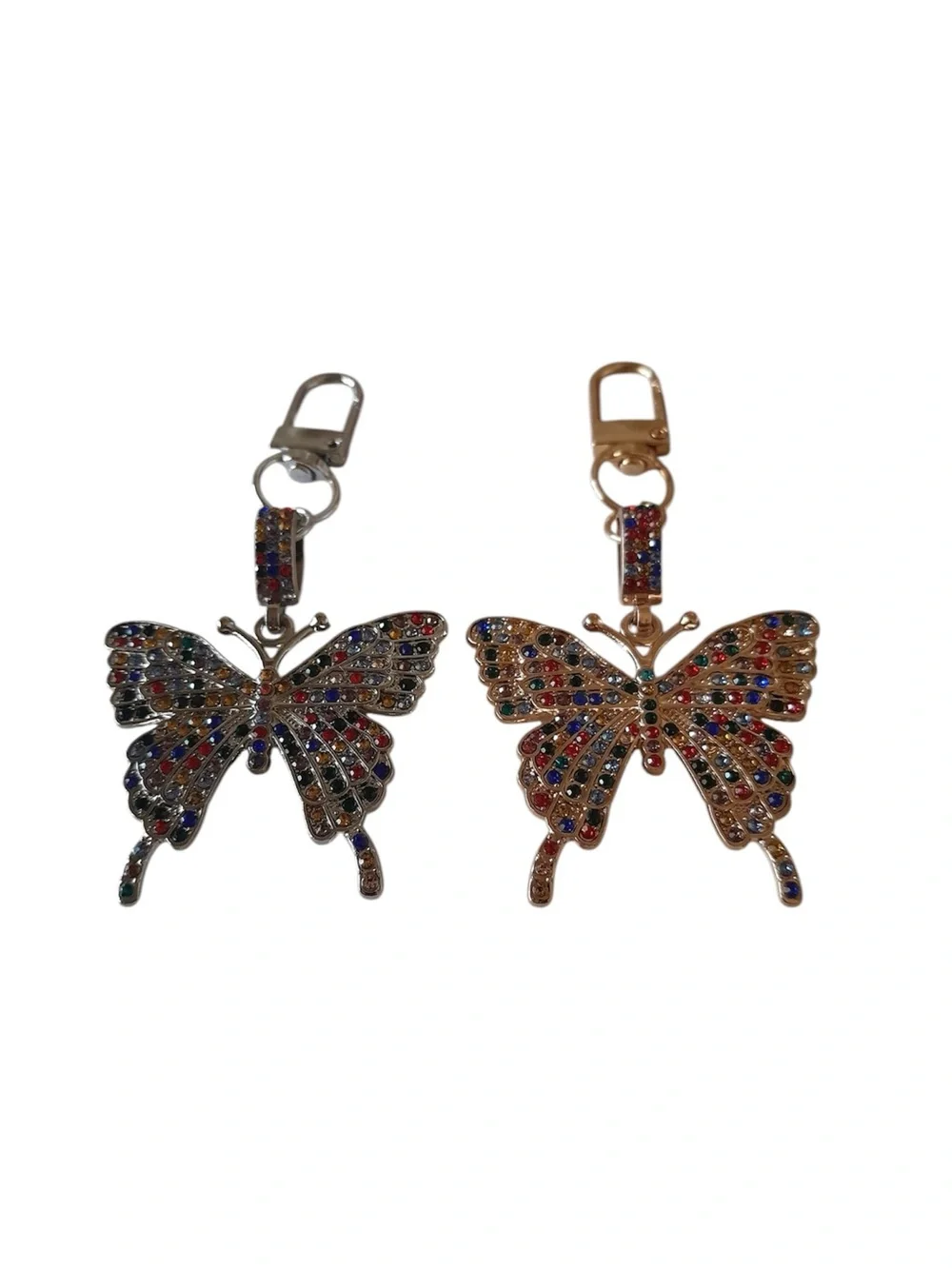 Rainbow Butterfly Charm Keychain with Rhinestone Crystal 1pc